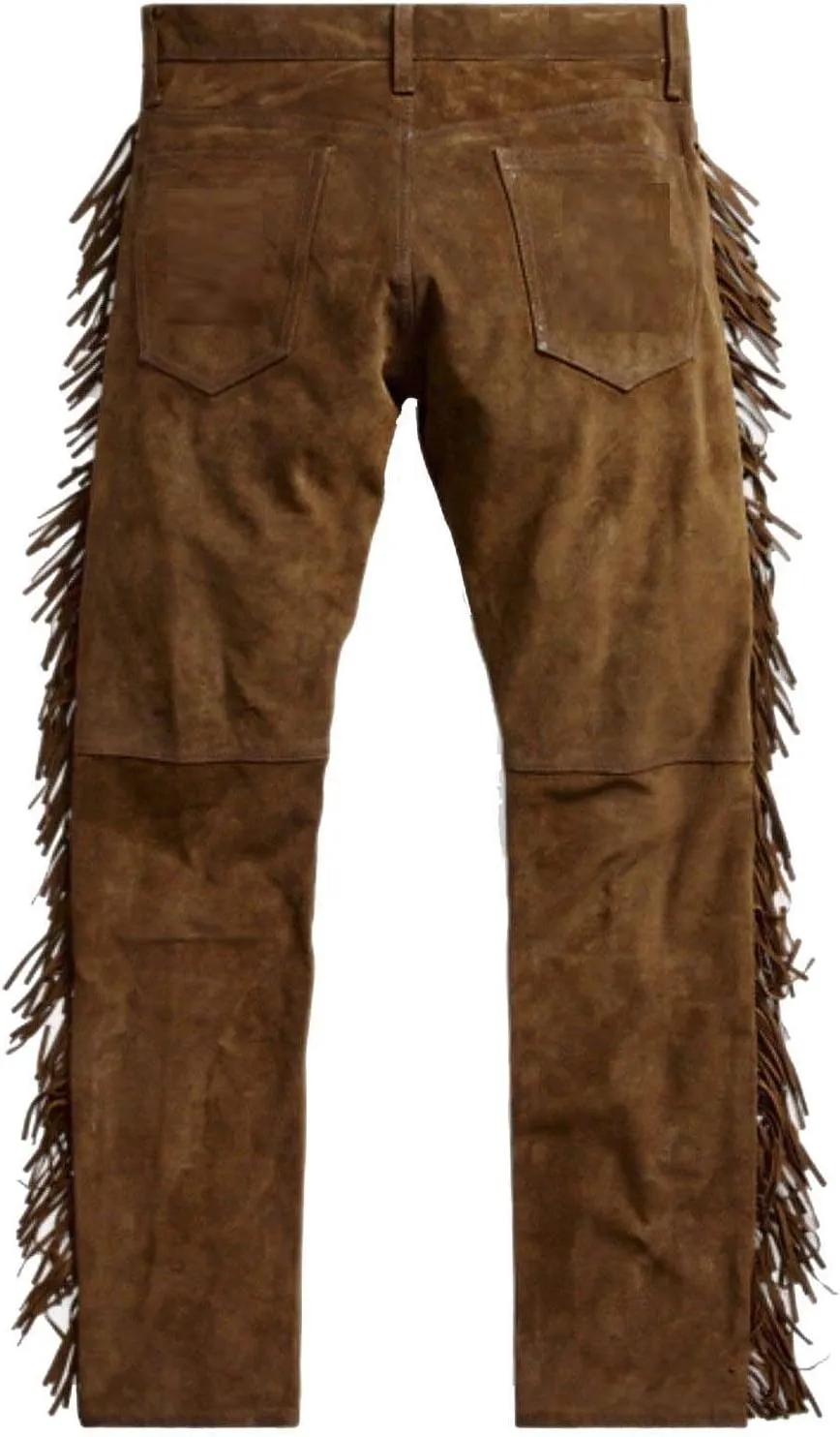 Men's Fashion Genuine Suede Leather Pant Trousers American Native Grain Leather Pants Style Lederhosen