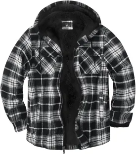 Mens Flannel Hoodie Jacket Fleece Lined Flannel Shirt Plaid Zip Up Sherpa Hooded Sweatshirt Warm Winter Coat