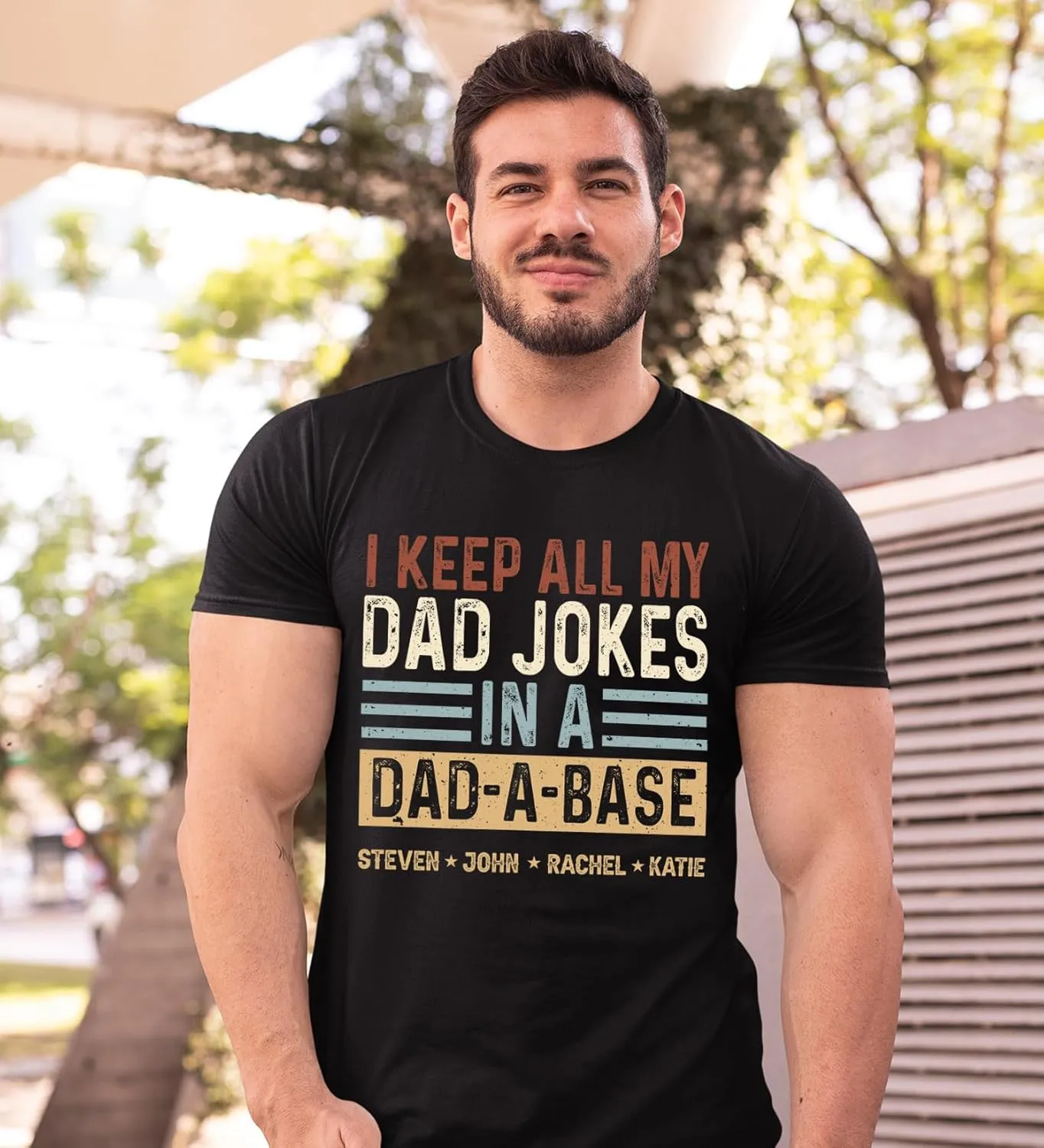 Personalized Dad Jokes Shirt, Dad Shirts for Men, I Keep All My Dad Jokes in A Dad-A-Base, Funny Dad Jokes in
