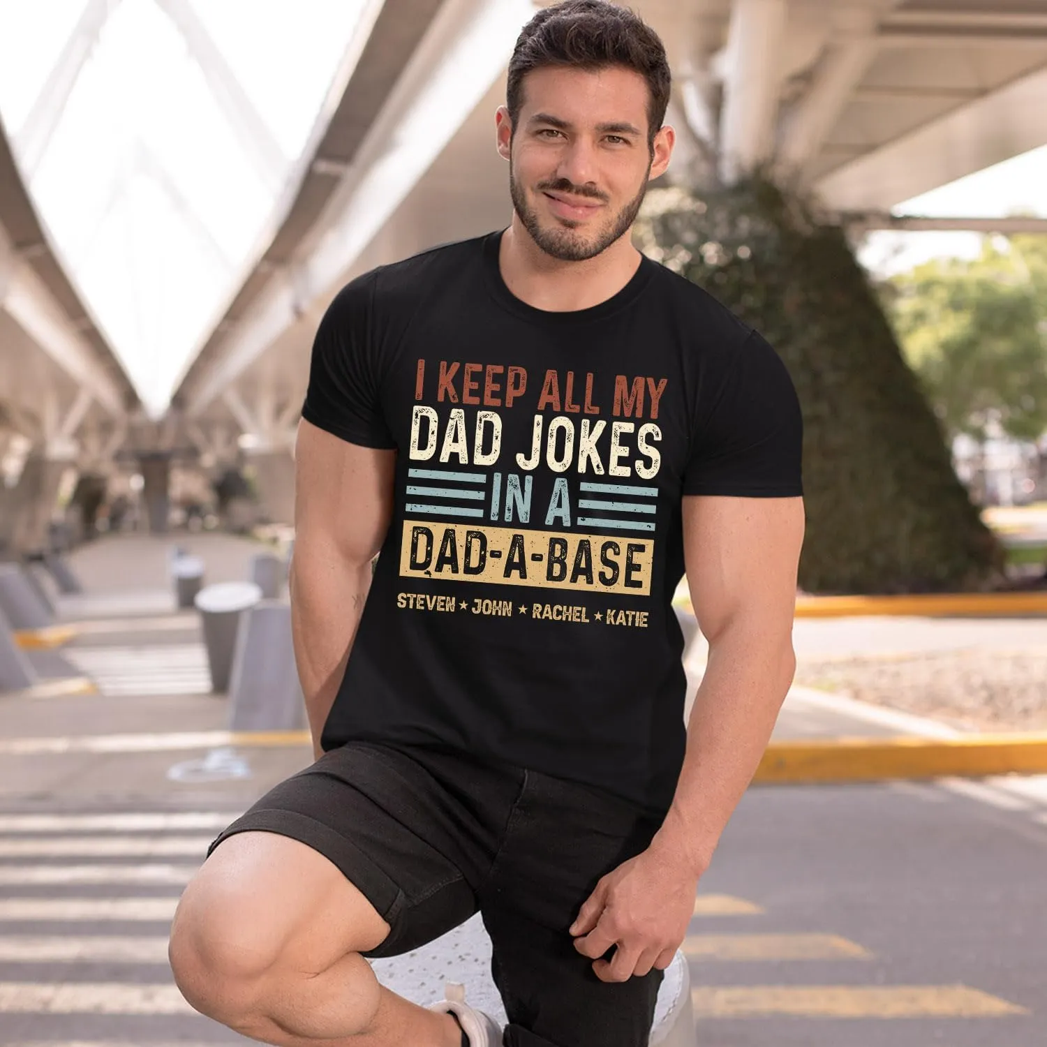 Personalized Dad Jokes Shirt, Dad Shirts for Men, I Keep All My Dad Jokes in A Dad-A-Base, Funny Dad Jokes in