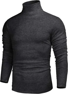 Poriff Men's Casual Slim Fit Basic Tops Knitted Lightweight Turtleneck Pullover Sweater