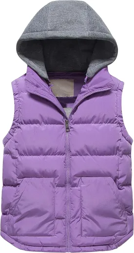 Pursky Girl's and Boy's Warm Puffer Vest Coat Water Resistant Sleeveless Jacket With Detachable Hood for 6-14Y