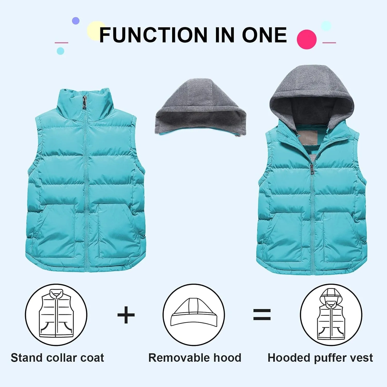 Pursky Girl's and Boy's Warm Puffer Vest Coat Water Resistant Sleeveless Jacket With Detachable Hood for 6-14Y