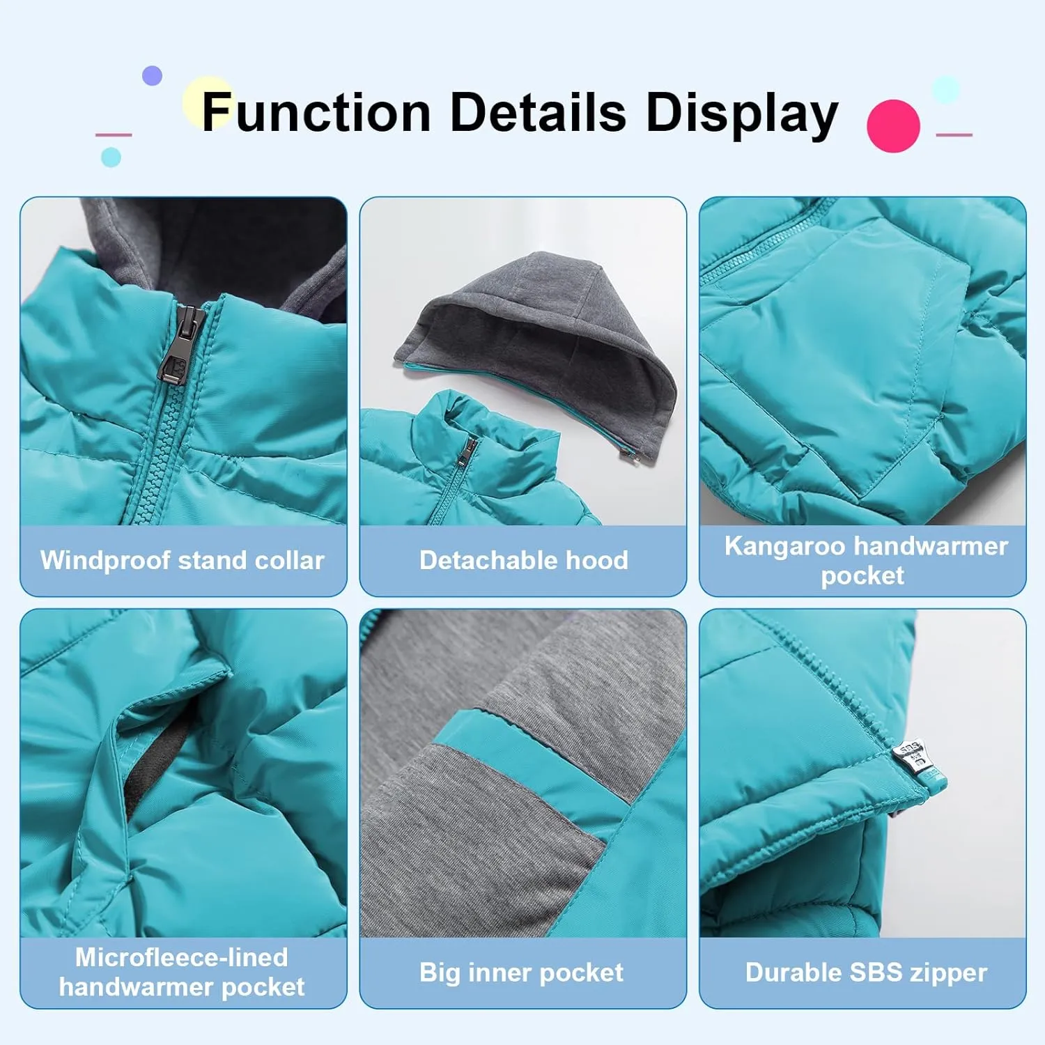 Pursky Girl's and Boy's Warm Puffer Vest Coat Water Resistant Sleeveless Jacket With Detachable Hood for 6-14Y