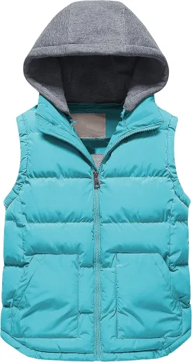 Pursky Girl's and Boy's Warm Puffer Vest Coat Water Resistant Sleeveless Jacket With Detachable Hood for 6-14Y