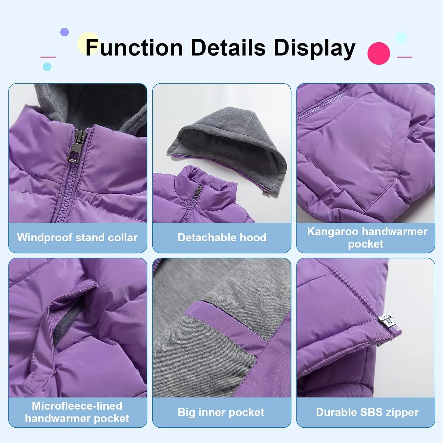 Pursky Girl's and Boy's Warm Puffer Vest Coat Water Resistant Sleeveless Jacket With Detachable Hood for 6-14Y