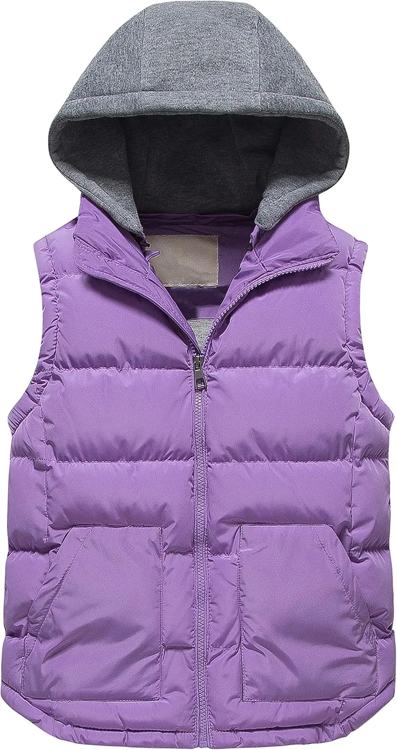 Pursky Girl's and Boy's Warm Puffer Vest Coat Water Resistant Sleeveless Jacket With Detachable Hood for 6-14Y