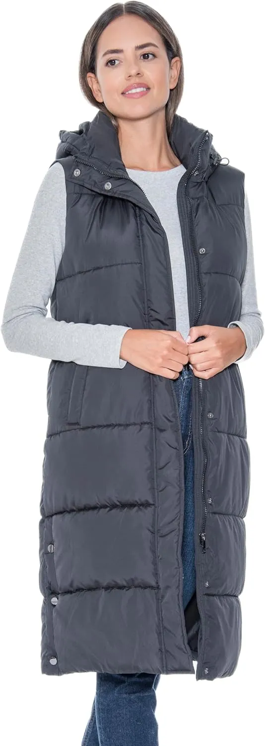 S.E.B Women's Long Puffer Vest, Hooded Faux Down Sleeveless Puffy Vest for Winter