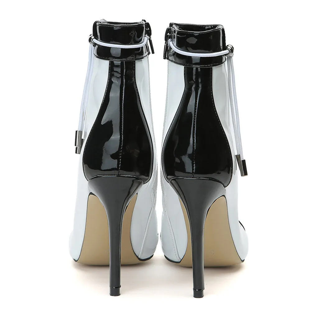 Side Zip Black White Heeled Ankle Boots