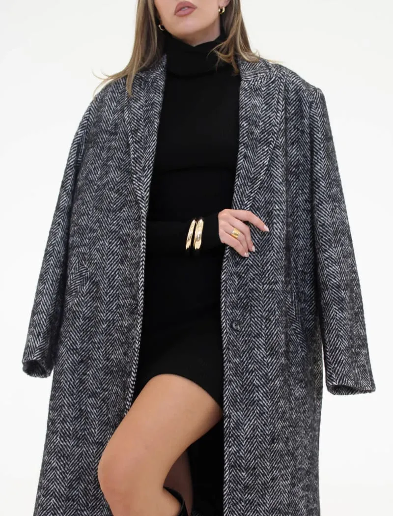 Sinatra Coat | Black Herringbone