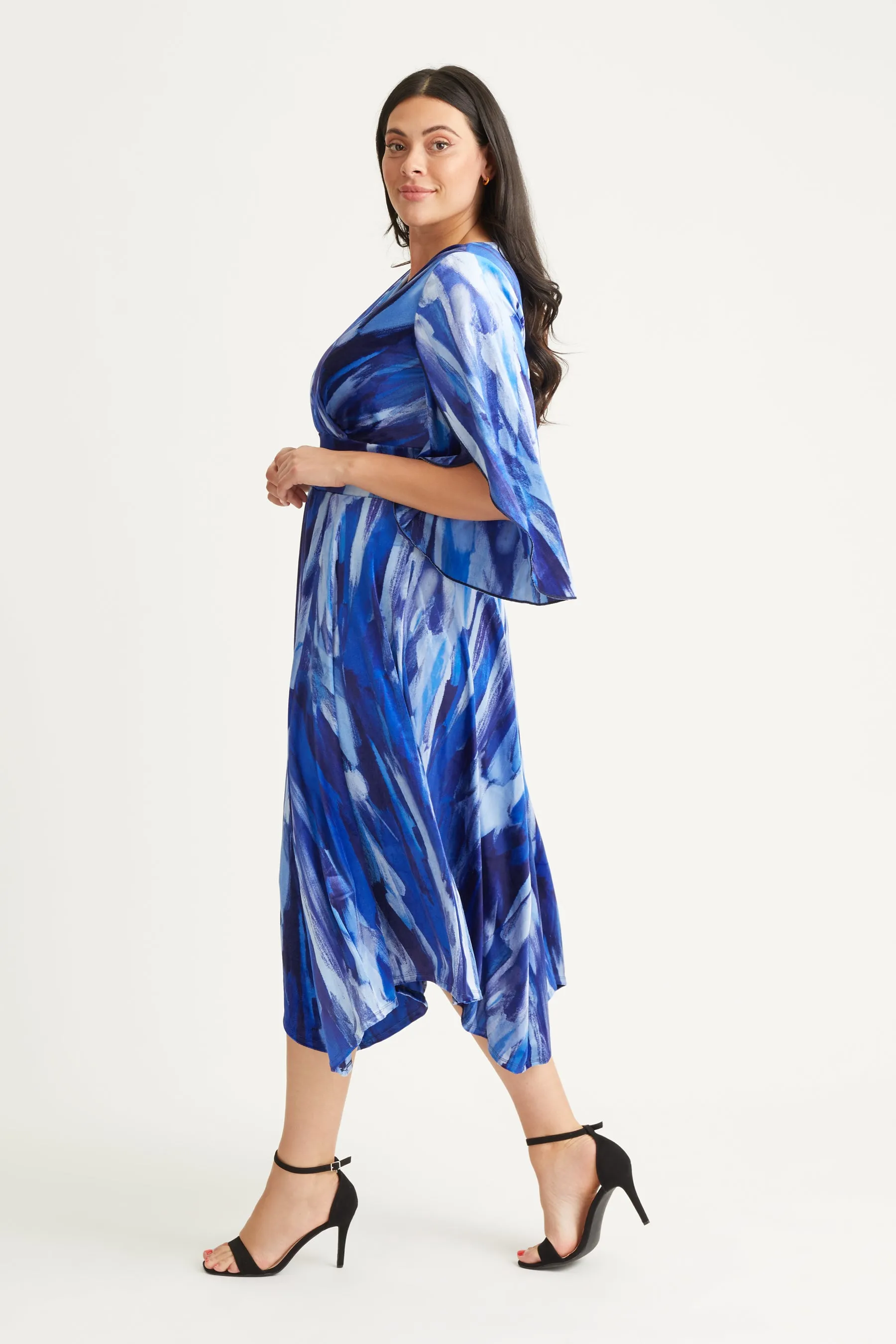 Soraya Blue Velvet Hanky Hem Kimono Dress