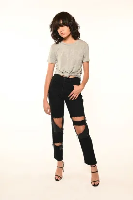 Uni Black Girlfriend Ripped Denim Jeans