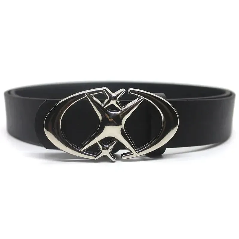 Women Belt Punk Star Buckle Belt Design Cross Metal Vintage Gothic Men Women Y2K Belt Pu Leather Waistband Pants Jeans Lady Belt