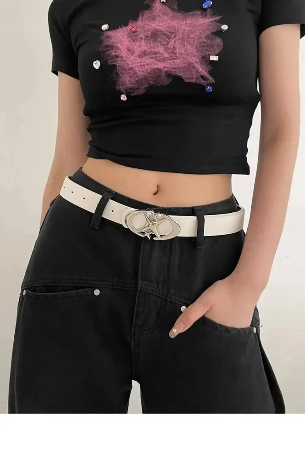 Women Belt Punk Star Buckle Belt Design Cross Metal Vintage Gothic Men Women Y2K Belt Pu Leather Waistband Pants Jeans Lady Belt