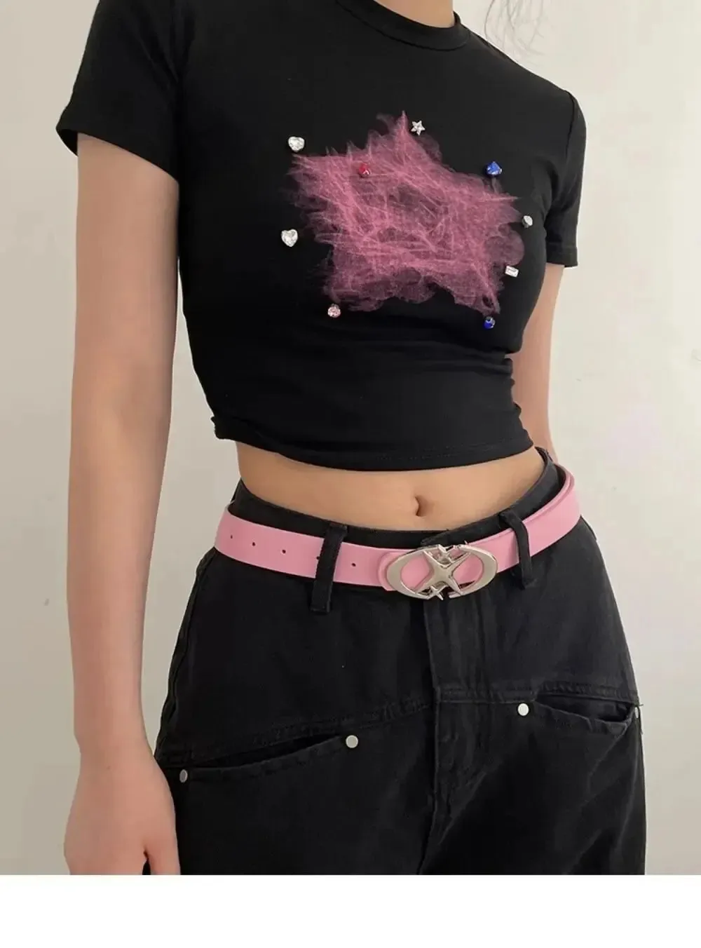 Women Belt Punk Star Buckle Belt Design Cross Metal Vintage Gothic Men Women Y2K Belt Pu Leather Waistband Pants Jeans Lady Belt