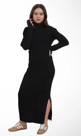 Women Tight Dress Turtle Neck (Black)