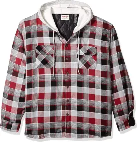 Wrangler Authentics Men's Long Sleeve Quilted Lined Flannel Shirt Jacket with Hood