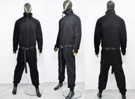 XS - 8XL Men's Black Overall Jumpsuit,Sci-fi Cosplay Flight Suit,Rave Regalo Moch,Cyberpunk/Futuristic Jacket,Gothic Hoodie/PLUS SIZE-BB0155