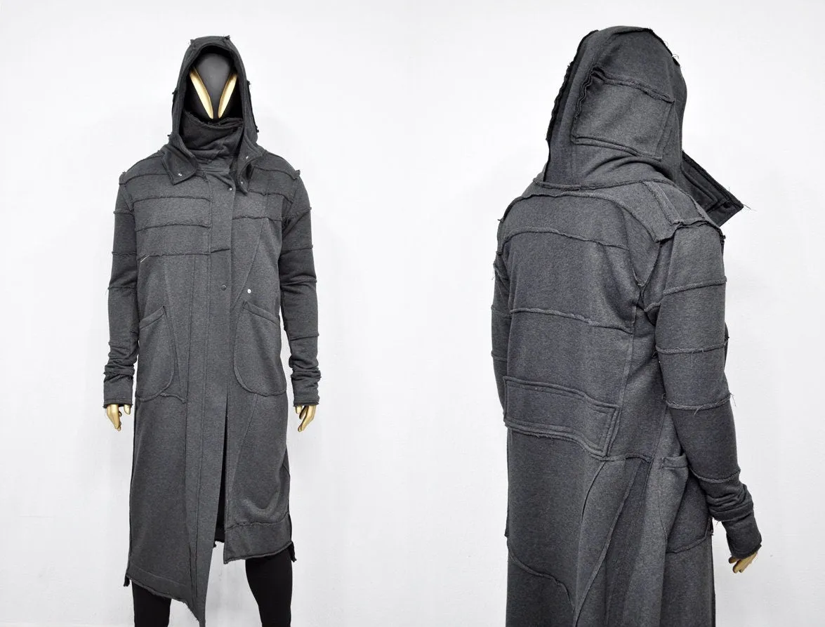 XS-8XL Quilted Sleeves and Back Overlong Cardigan JACKET,Cyber Goth Jacket,Asymmetric Punk Cosplay, Futuristic- Apocalyptic Dystopian-BB155