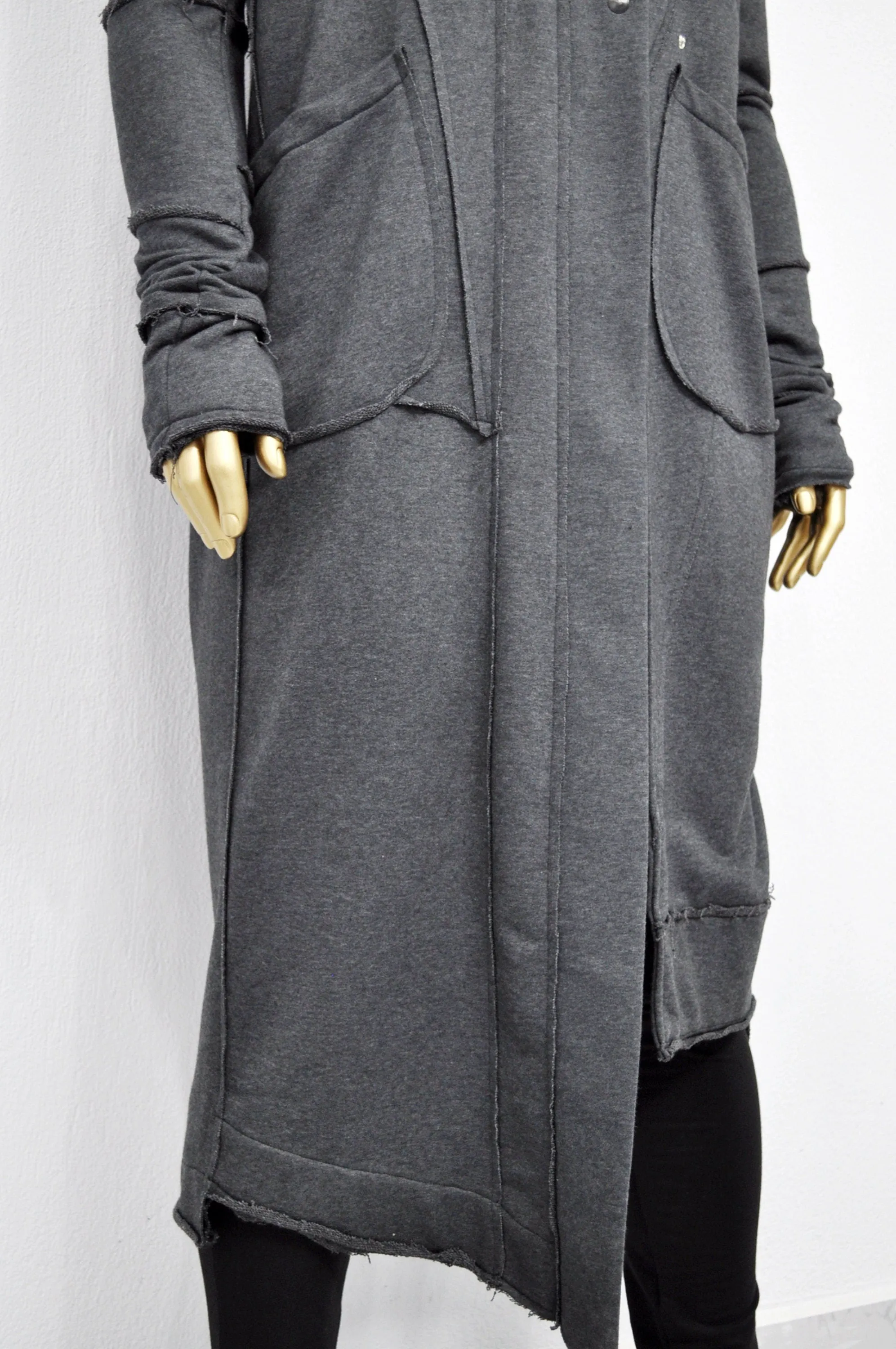 XS-8XL Quilted Sleeves and Back Overlong Cardigan JACKET,Cyber Goth Jacket,Asymmetric Punk Cosplay, Futuristic- Apocalyptic Dystopian-BB155