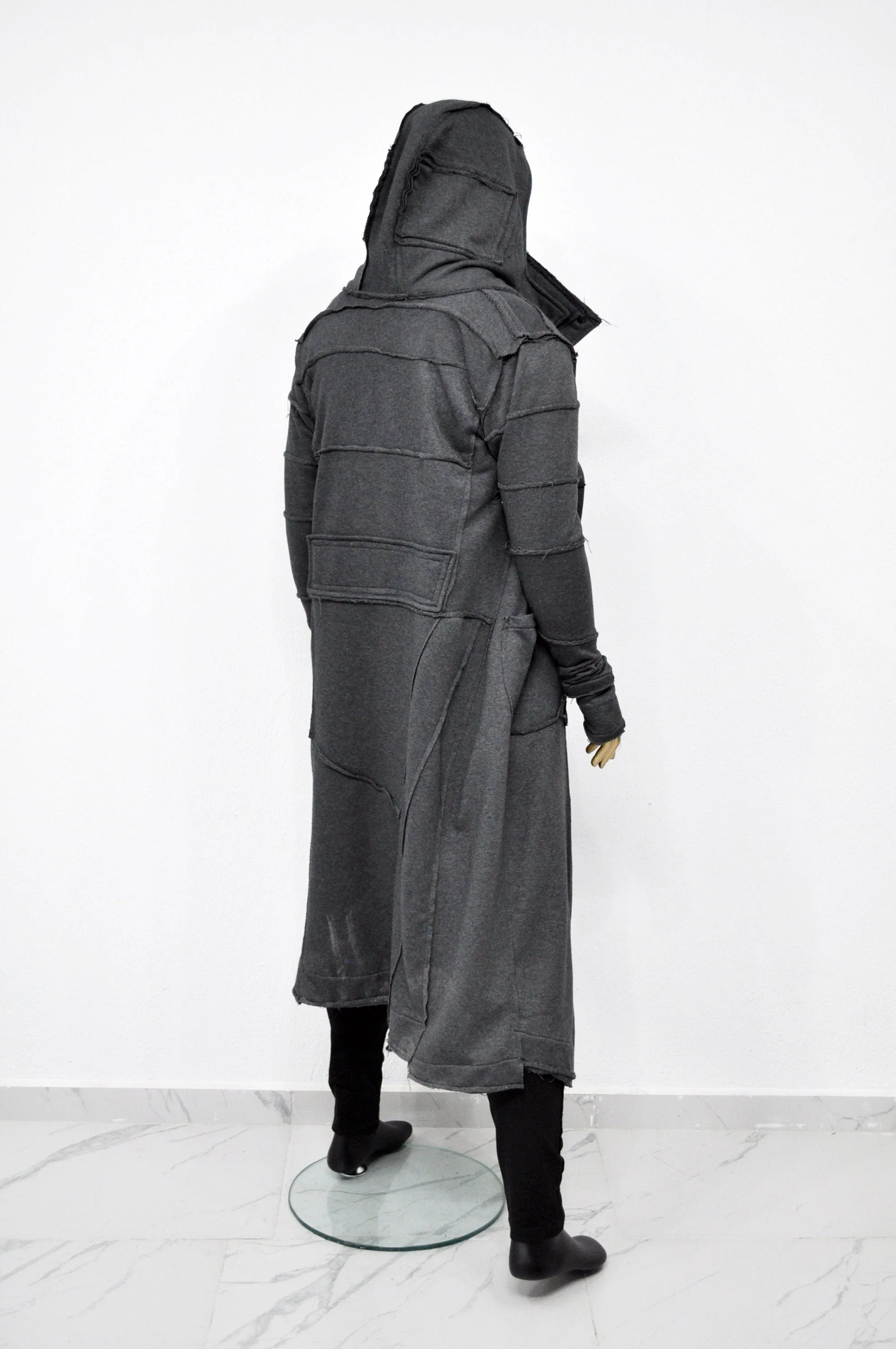 XS-8XL Quilted Sleeves and Back Overlong Cardigan JACKET,Cyber Goth Jacket,Asymmetric Punk Cosplay, Futuristic- Apocalyptic Dystopian-BB155