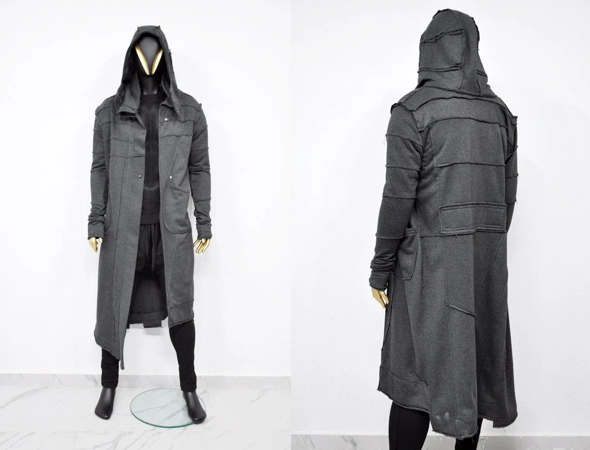XS-8XL Quilted Sleeves and Back Overlong Cardigan JACKET,Cyber Goth Jacket,Asymmetric Punk Cosplay, Futuristic- Apocalyptic Dystopian-BB155