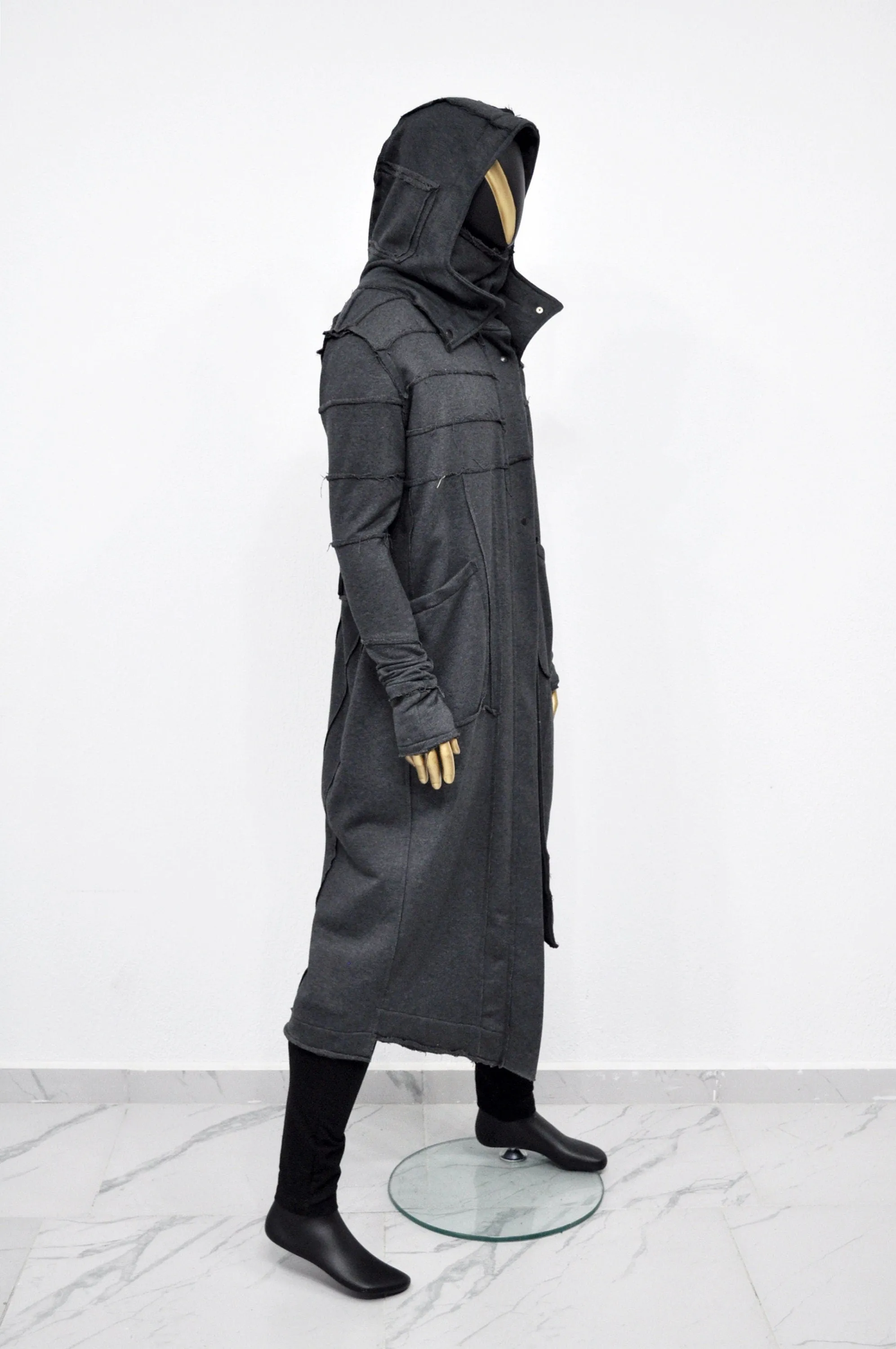 XS-8XL Quilted Sleeves and Back Overlong Cardigan JACKET,Cyber Goth Jacket,Asymmetric Punk Cosplay, Futuristic- Apocalyptic Dystopian-BB155