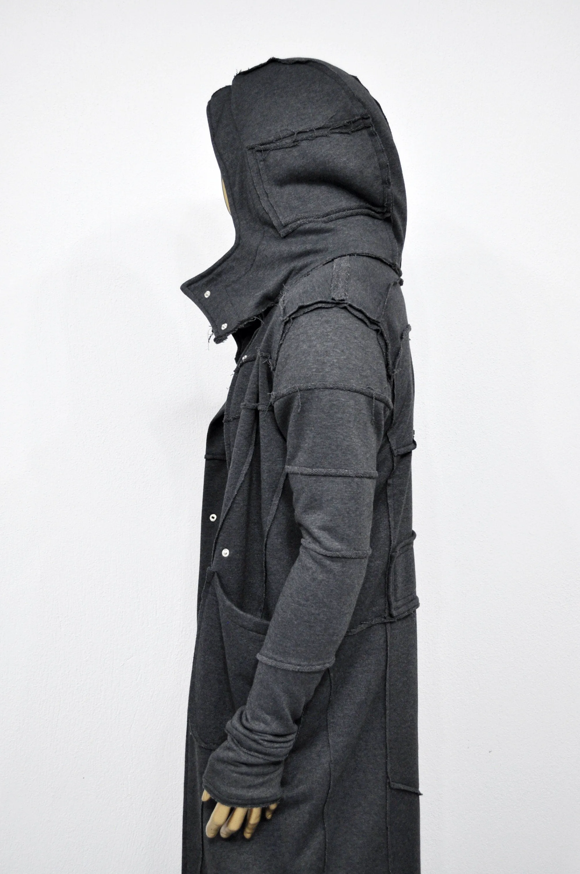 XS-8XL Quilted Sleeves and Back Overlong Cardigan JACKET,Cyber Goth Jacket,Asymmetric Punk Cosplay, Futuristic- Apocalyptic Dystopian-BB155