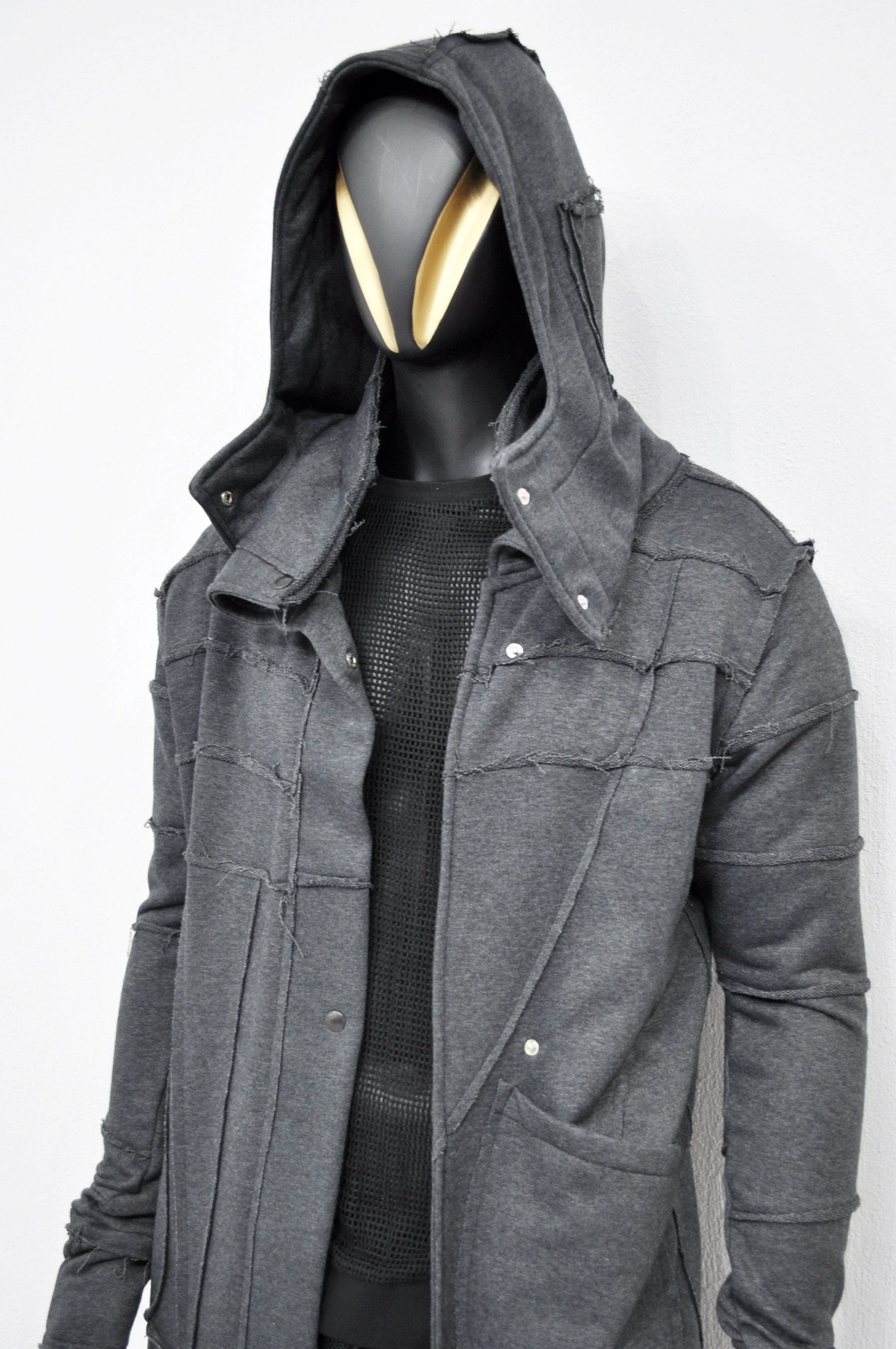 XS-8XL Quilted Sleeves and Back Overlong Cardigan JACKET,Cyber Goth Jacket,Asymmetric Punk Cosplay, Futuristic- Apocalyptic Dystopian-BB155