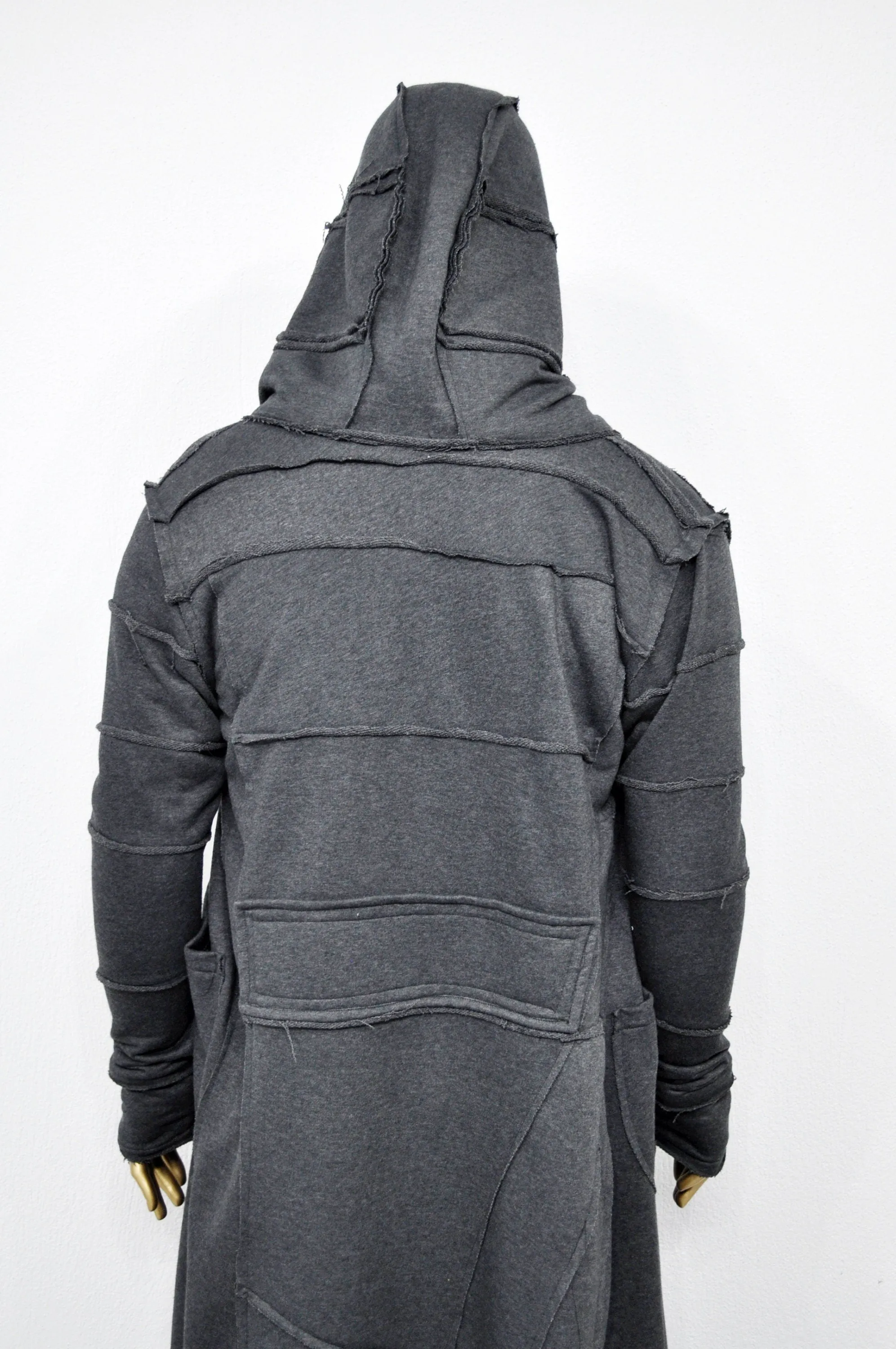 XS-8XL Quilted Sleeves and Back Overlong Cardigan JACKET,Cyber Goth Jacket,Asymmetric Punk Cosplay, Futuristic- Apocalyptic Dystopian-BB155