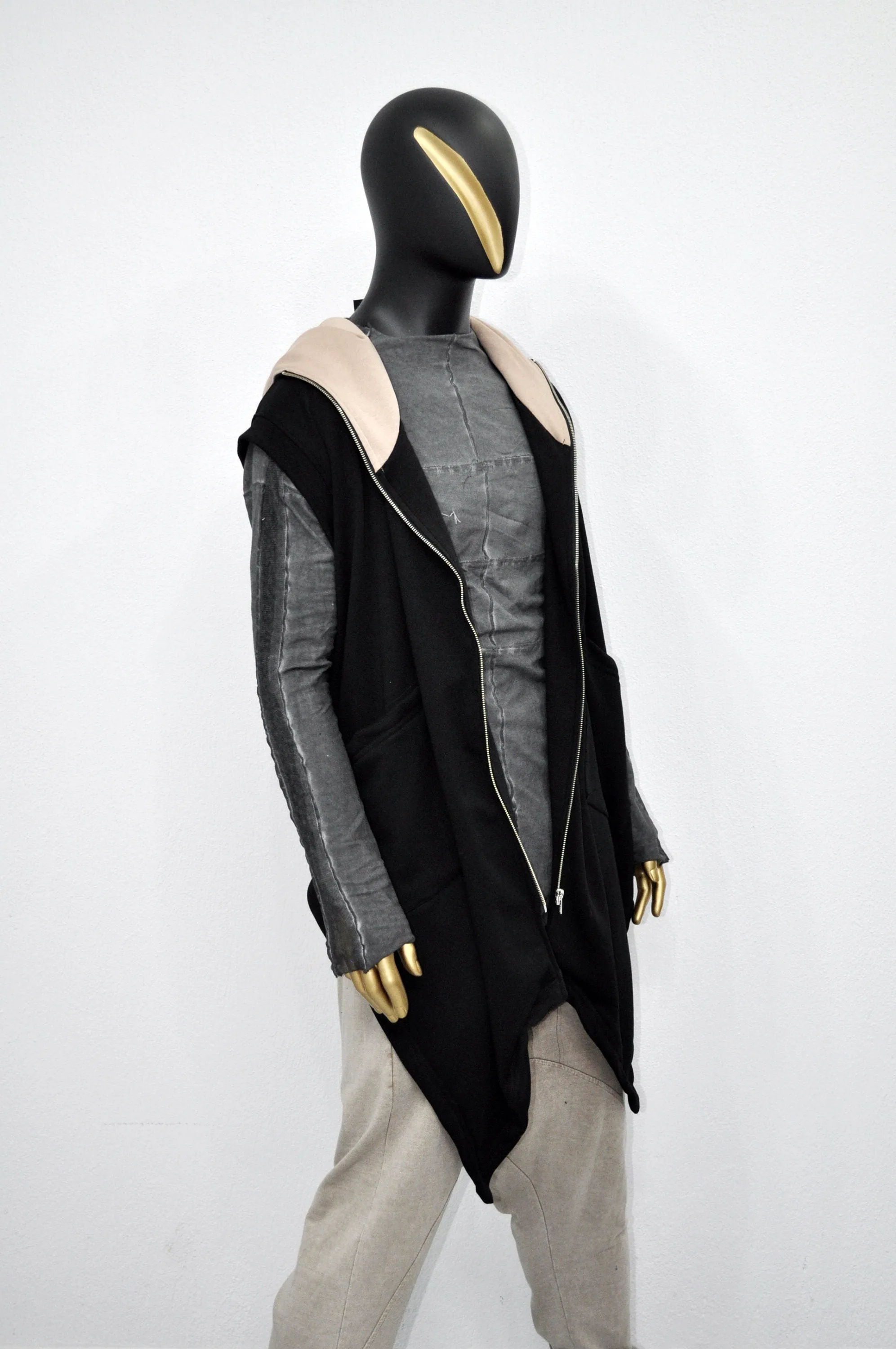 XS - 8XL Unisex Sleeveless Hooded Cardigan Black,Cozy Waistcoat Sweater,Long Loose Soft, Japanese Oversized Shawl,Asymmetrical Vest-BB165