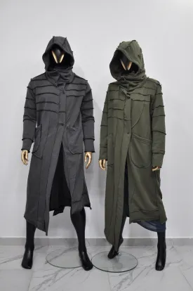 XXS-8XL Women Men Quilted Sleeves Overlong Cardigan JACKET,Cyber Goth Jacket,Asymmetric Punk Cosplay, Futuristic-Apocalyptic Dystopian-BB155