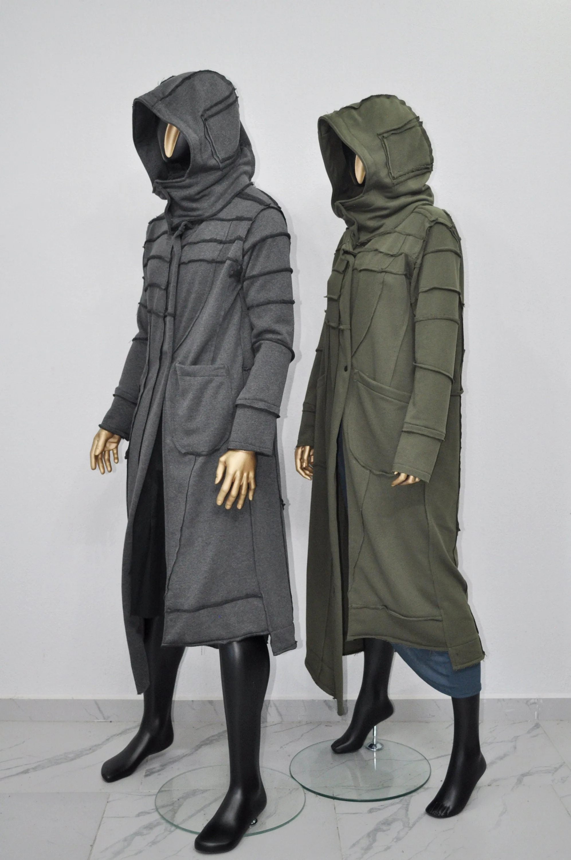 XXS-8XL Women Men Quilted Sleeves Overlong Cardigan JACKET,Cyber Goth Jacket,Asymmetric Punk Cosplay, Futuristic-Apocalyptic Dystopian-BB155