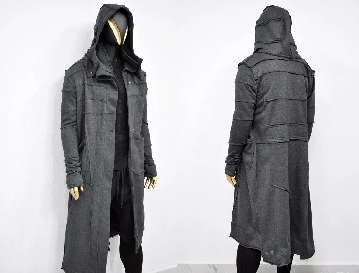 XXS-8XL Women Men Quilted Sleeves Overlong Cardigan JACKET,Cyber Goth Jacket,Asymmetric Punk Cosplay, Futuristic-Apocalyptic Dystopian-BB155