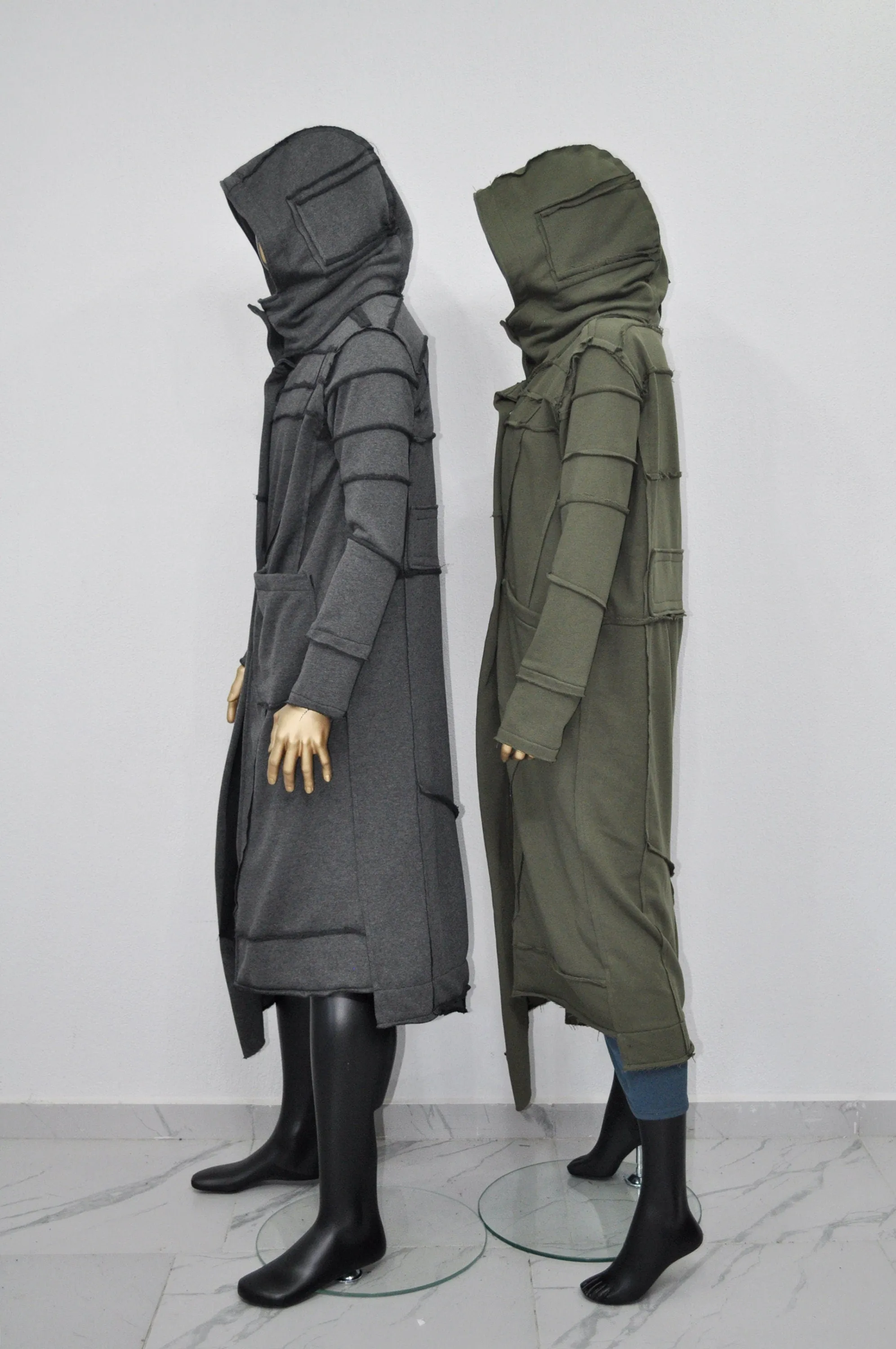 XXS-8XL Women Men Quilted Sleeves Overlong Cardigan JACKET,Cyber Goth Jacket,Asymmetric Punk Cosplay, Futuristic-Apocalyptic Dystopian-BB155