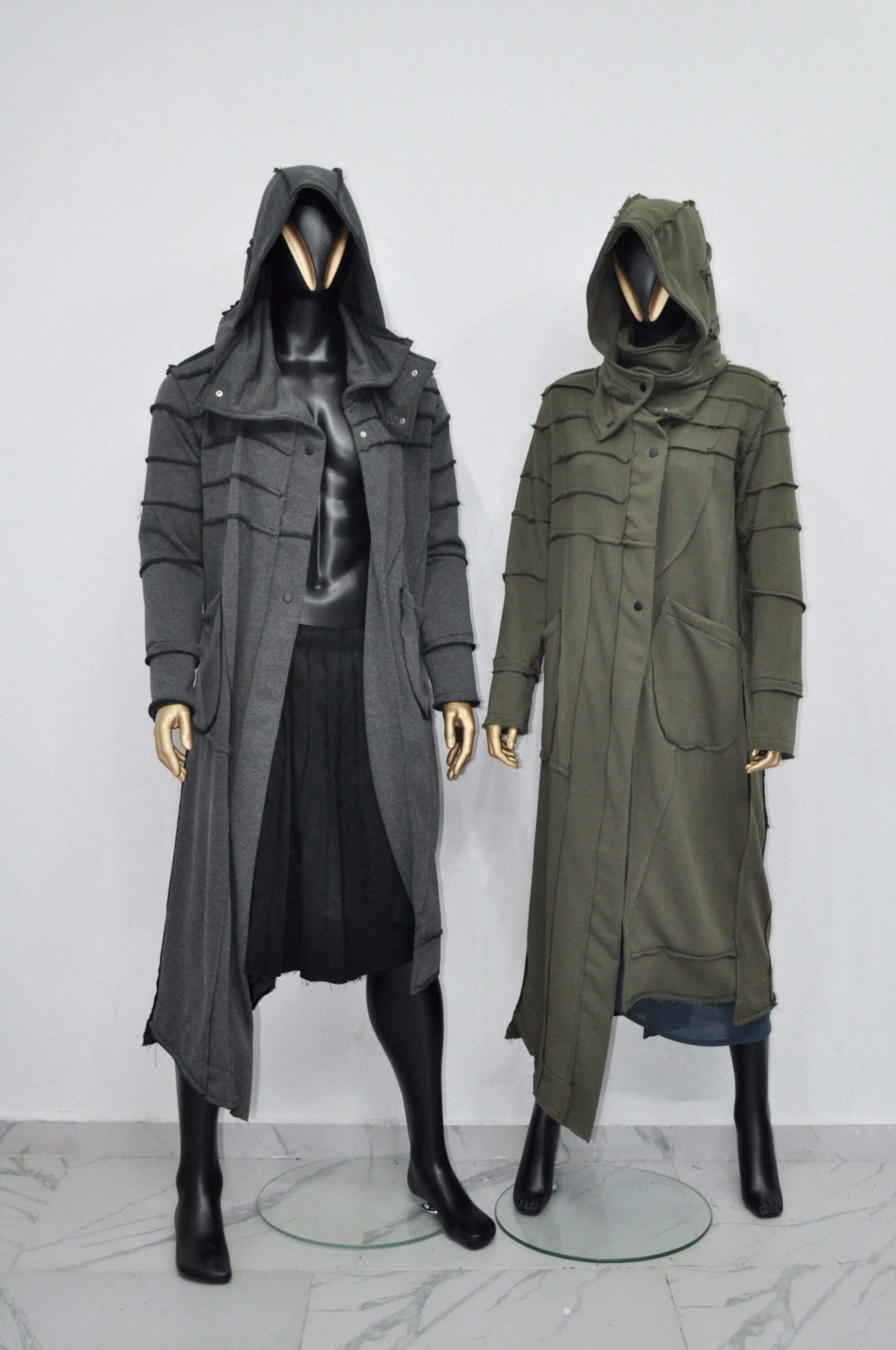 XXS-8XL Women Men Quilted Sleeves Overlong Cardigan JACKET,Cyber Goth Jacket,Asymmetric Punk Cosplay, Futuristic-Apocalyptic Dystopian-BB155