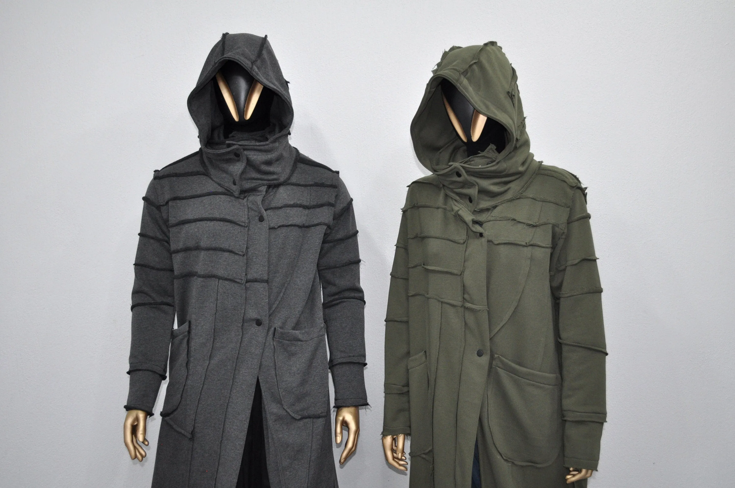 XXS-8XL Women Men Quilted Sleeves Overlong Cardigan JACKET,Cyber Goth Jacket,Asymmetric Punk Cosplay, Futuristic-Apocalyptic Dystopian-BB155