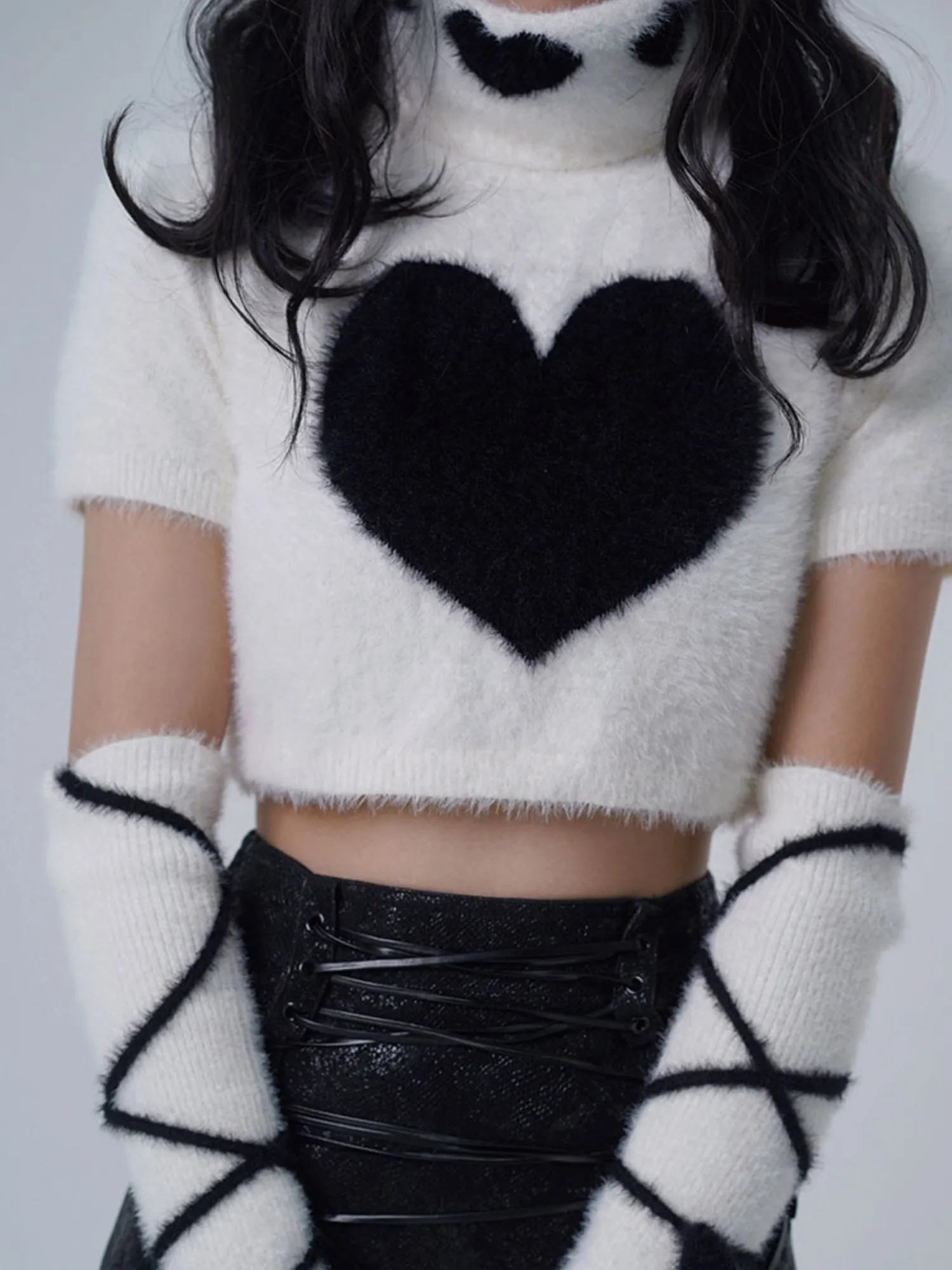 Y2K Knitted Turtleneck Top & ArmWarmer【s0000000298】