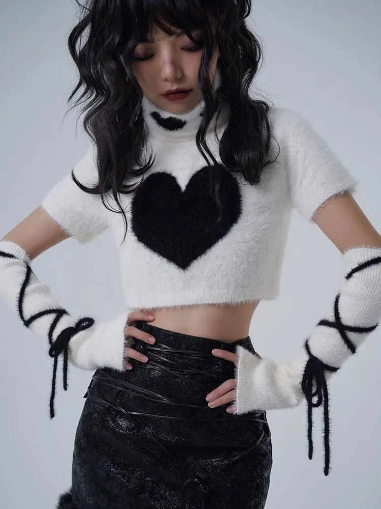 Y2K Knitted Turtleneck Top & ArmWarmer【s0000000298】