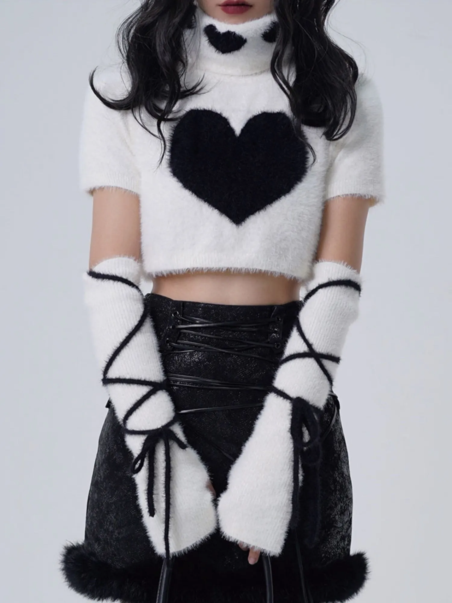 Y2K Knitted Turtleneck Top & ArmWarmer【s0000000298】