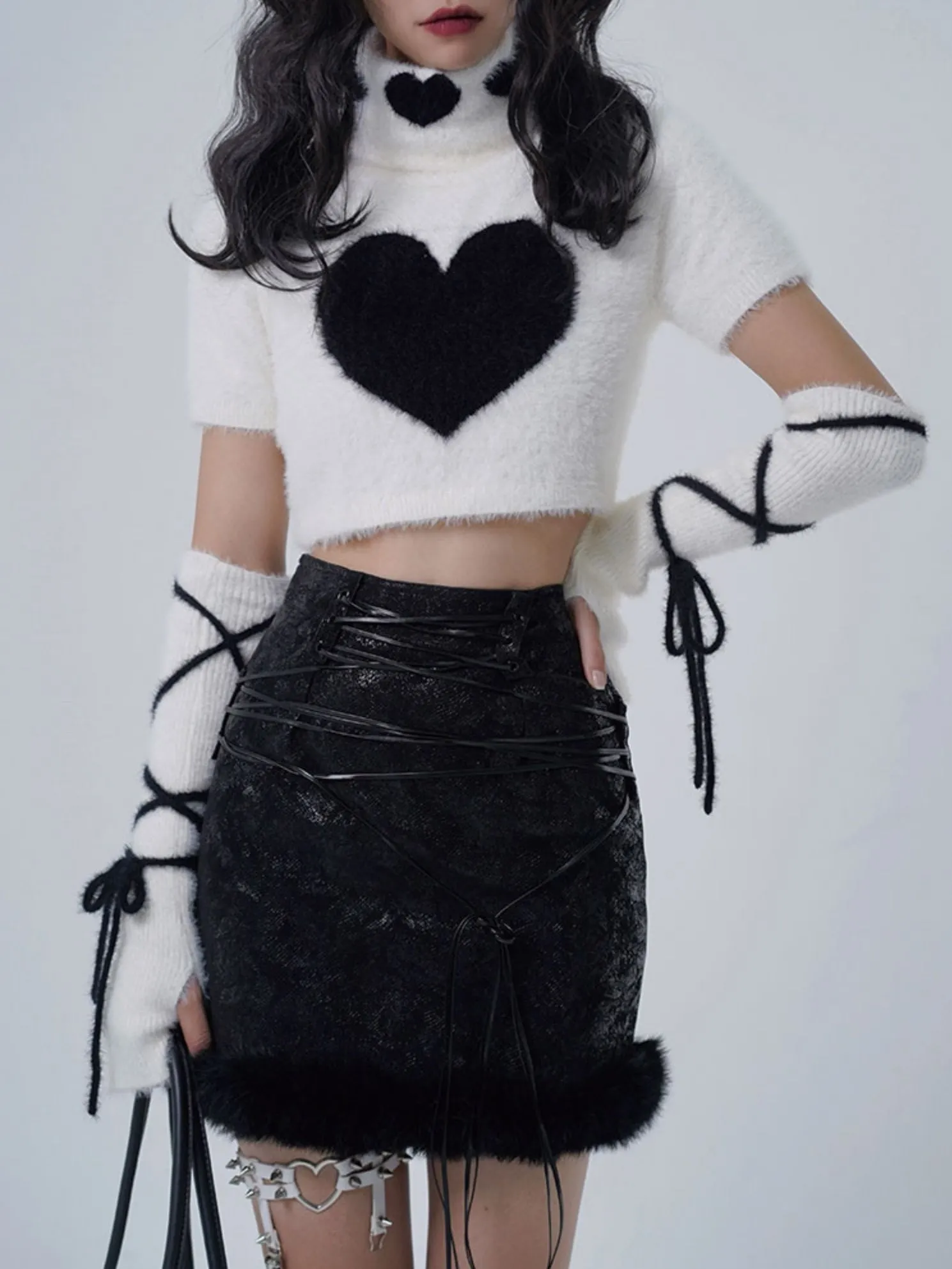 Y2K Knitted Turtleneck Top & ArmWarmer【s0000000298】